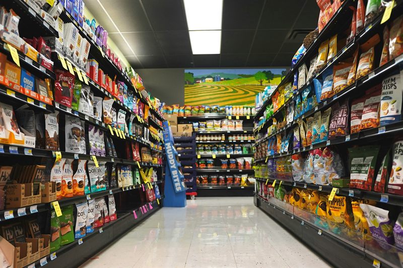 Assorted grocery products ready for distribution