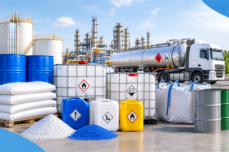Industrial chemicals safely stored in a warehouse